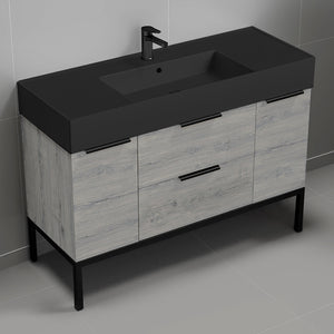 Modern Bathroom Vanity With Black Sink, Floor Standing, 48", Grey Oak