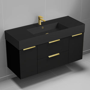 Modern Bathroom Vanity With Black Sink, Wall Mount, 48", Matte Black