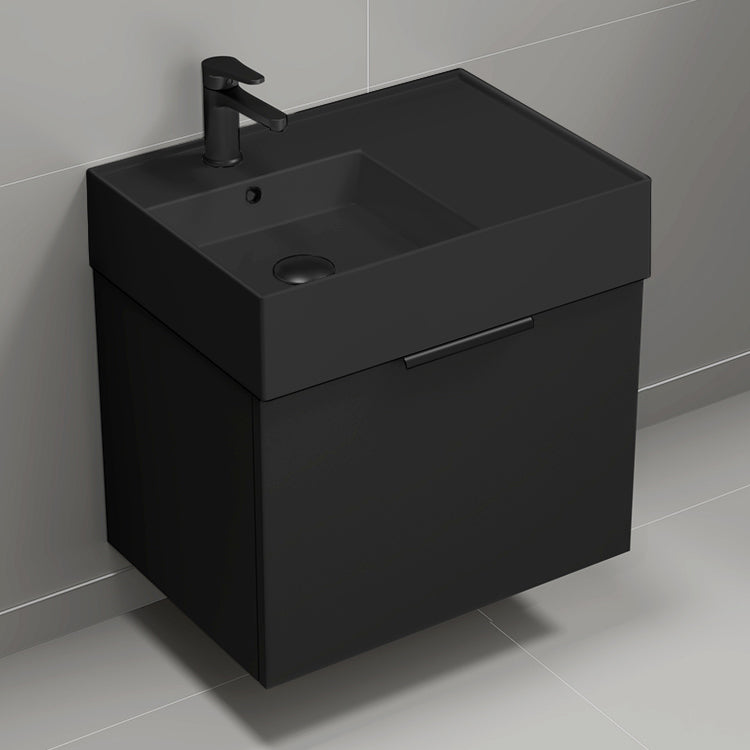 Black Bathroom Vanity With Black Sink, Modern, Wall Mounted, 24"