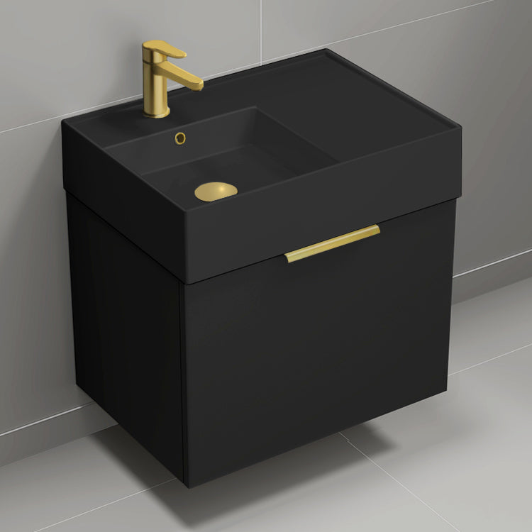 Black Bathroom Vanity With Black Sink, Modern, Wall Mounted, 24"