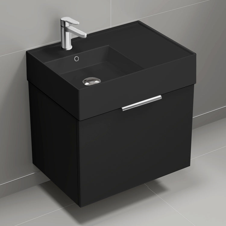 Black Bathroom Vanity With Black Sink, Modern, Wall Mounted, 24"