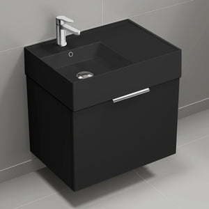 Black Bathroom Vanity With Black Sink, Modern, Wall Mounted, 24"