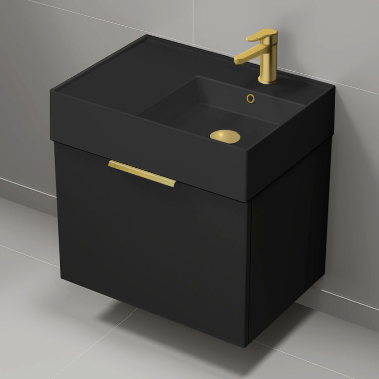 Black Bathroom Vanity With Black Sink, Modern, Wall Mounted, 24"