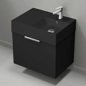 Black Bathroom Vanity With Black Sink, Modern, Wall Mounted, 24"