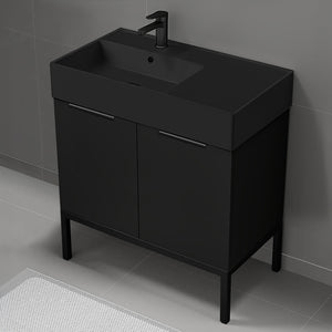 Black Bathroom Vanity With Black Sink, Modern, Free Standing, 32"