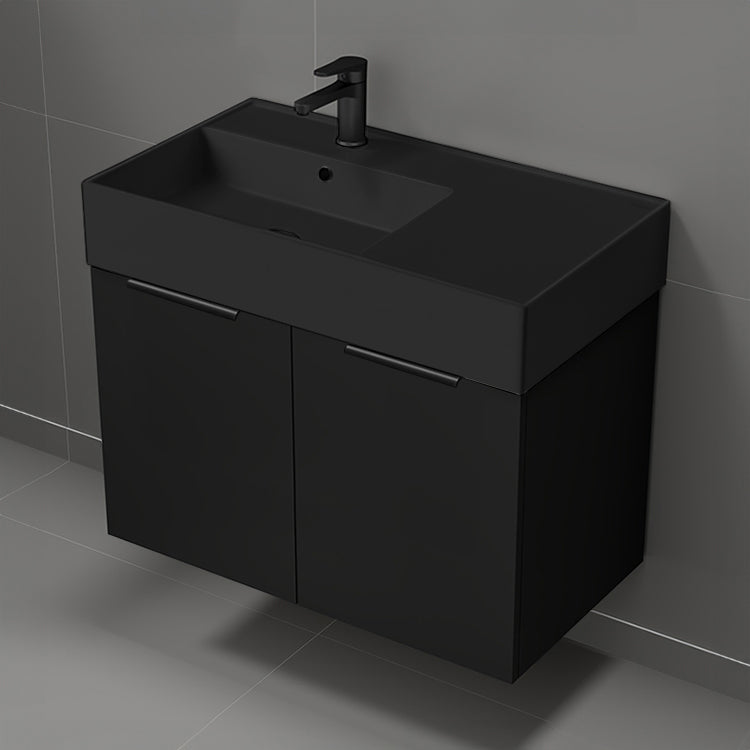 Black Bathroom Vanity With Black Sink, Floating, Modern, 32"