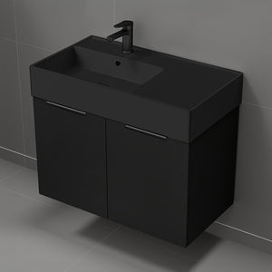 Black Bathroom Vanity With Black Sink, Floating, Modern, 32"