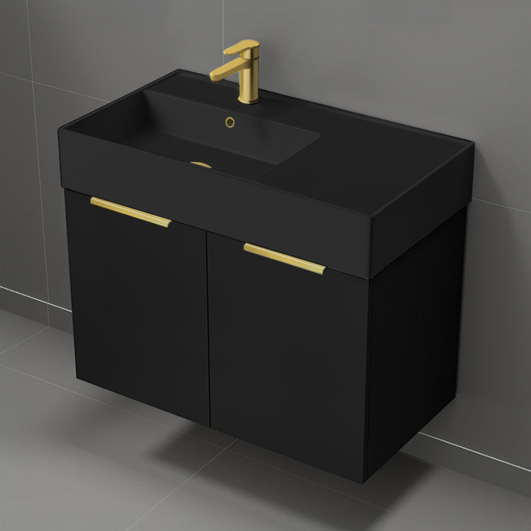 32" Black Bathroom Vanity With Black Sink, Floating, Modern