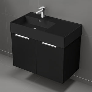 32" Black Bathroom Vanity With Black Sink, Floating, Modern