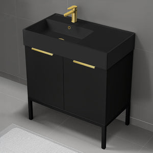 Black Bathroom Vanity With Black Sink, Modern, Free Standing, 32"