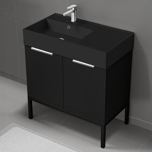 Black Bathroom Vanity With Black Sink, Modern, Free Standing, 32"