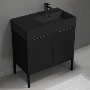Black Bathroom Vanity With Black Sink, Modern, Free Standing, 32"