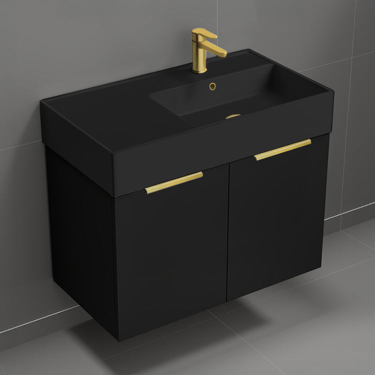 Black Bathroom Vanity With Black Sink, Floating, Modern, 32"