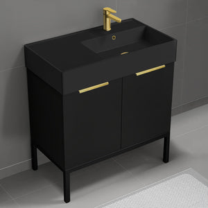 Black Bathroom Vanity With Black Sink, Modern, Free Standing, 32"