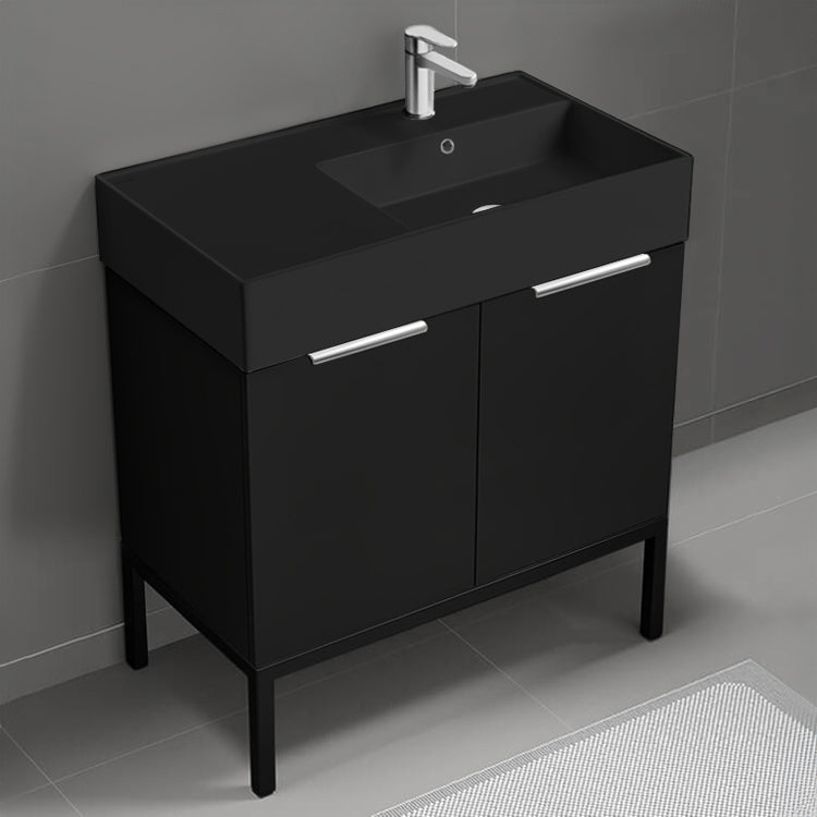 Black Bathroom Vanity With Black Sink, Modern, Free Standing, 32"