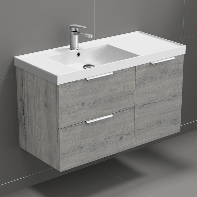 Wall Mounted Bathroom Vanity, 36", Grey Oak