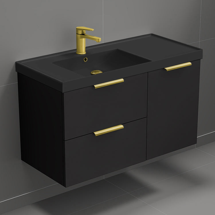 Black Bathroom Vanity With Black Sink, Floating, Modern, 36"