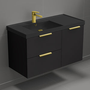 Black Bathroom Vanity With Black Sink, Floating, Modern, 36"