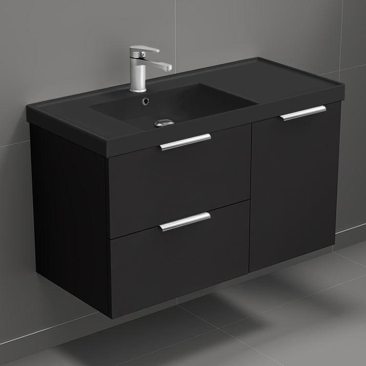 Black Bathroom Vanity With Black Sink, Floating, Modern, 36"