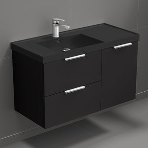 Black Bathroom Vanity With Black Sink, Floating, Modern, 36"