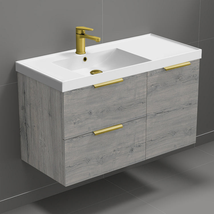 Wall Mounted Bathroom Vanity, Modern, 36", Grey Oak