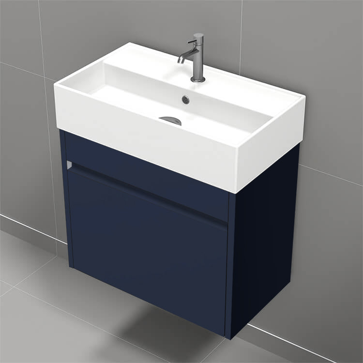 Small Bathroom Vanity, Wall Mounted, 24", Blue
