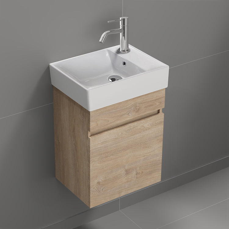 Small Bathroom Vanity, Modern, Floating, 16", Brown Oak