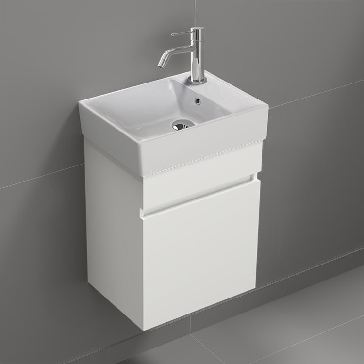 Small Bathroom Vanity, Modern, Wall Mount, 16", Glossy White