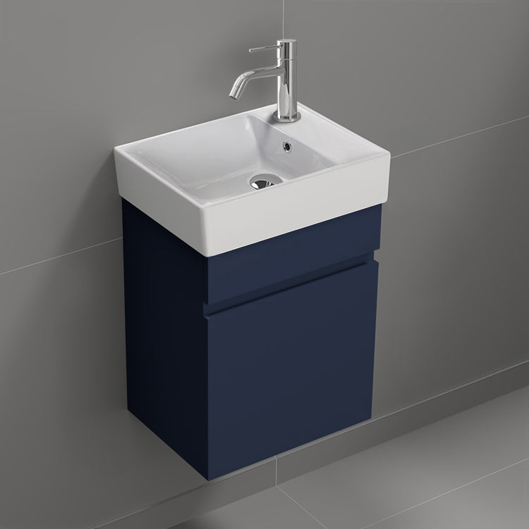 Small Bathroom Vanity, Wall Mounted, 16", Blue