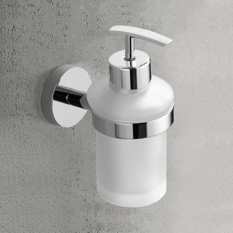 Soap Dispenser, Chrome, Wall Mounted, Frosted Glass