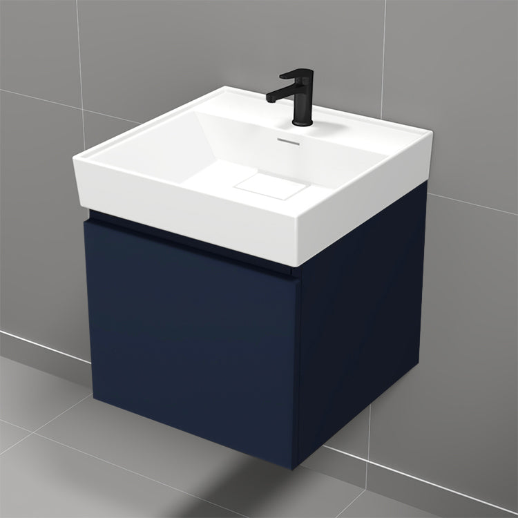 Small Bathroom Vanity, Wall Mount, Modern, 18", Night Blue