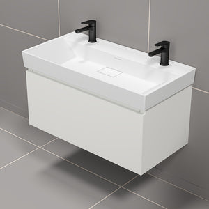 40" Double Bathroom Vanity, Modern, Wall Mounted, Glossy White