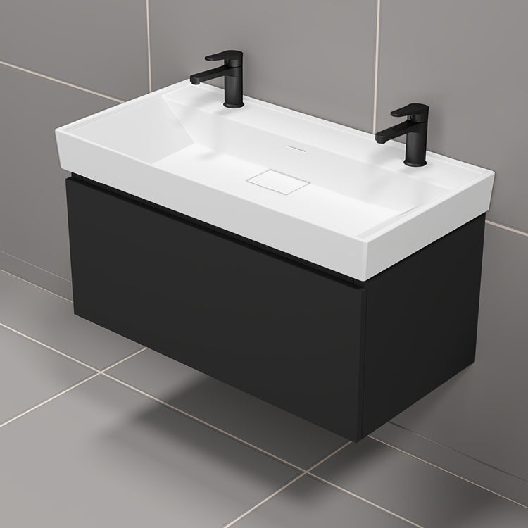 Double Bathroom Vanity, 40", Wall Mounted, Black