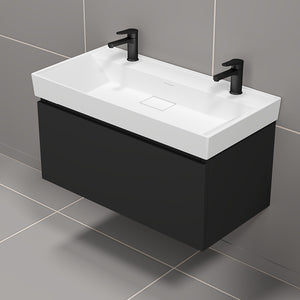 Double Bathroom Vanity, 40", Wall Mounted, Black
