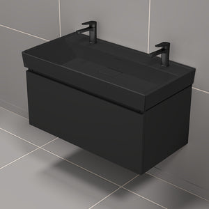 Black Bathroom Vanity, 40", Double, Wall Mounted