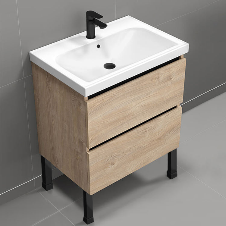 Modern Bathroom Vanity, Free Standing, 26", Brown Oak