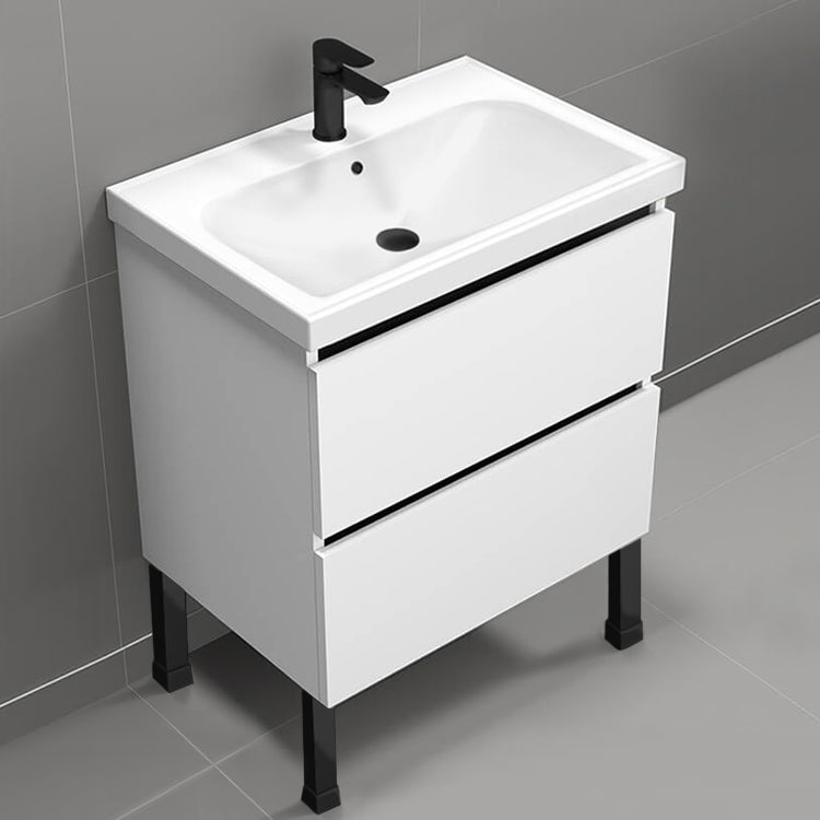 Floor Standing Bathroom Vanity, Modern, 26", Glossy White