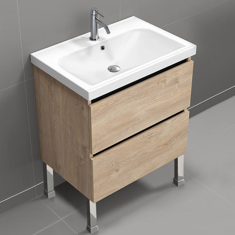 Modern Bathroom Vanity, Free Standing, 26", Brown Oak