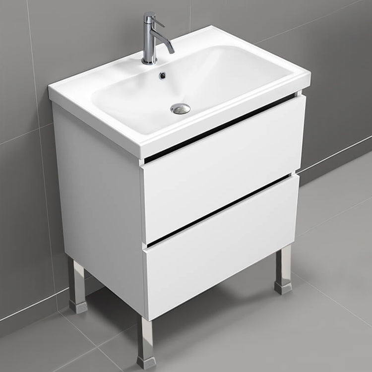 Floor Standing Bathroom Vanity, Modern, 26", Glossy White