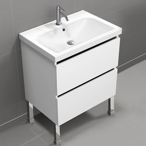 Floor Standing Bathroom Vanity, Modern, 26", Glossy White