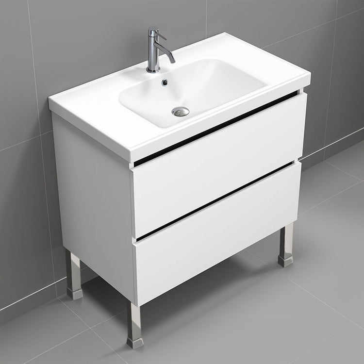 Modern Bathroom Vanity, Floor Standing, 32", Glossy White