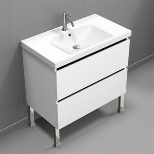 Modern Bathroom Vanity, Floor Standing, 32", Glossy White