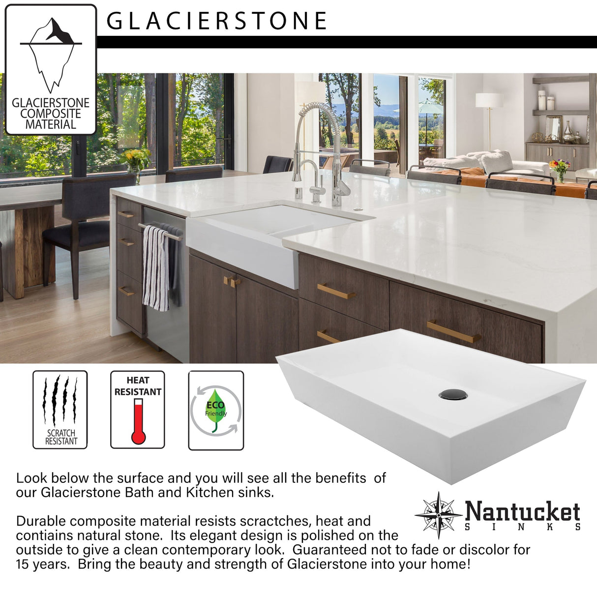 Nantucket Sinks Retrofit Glacierstone Single Bowl EZApron Kitchen Sink