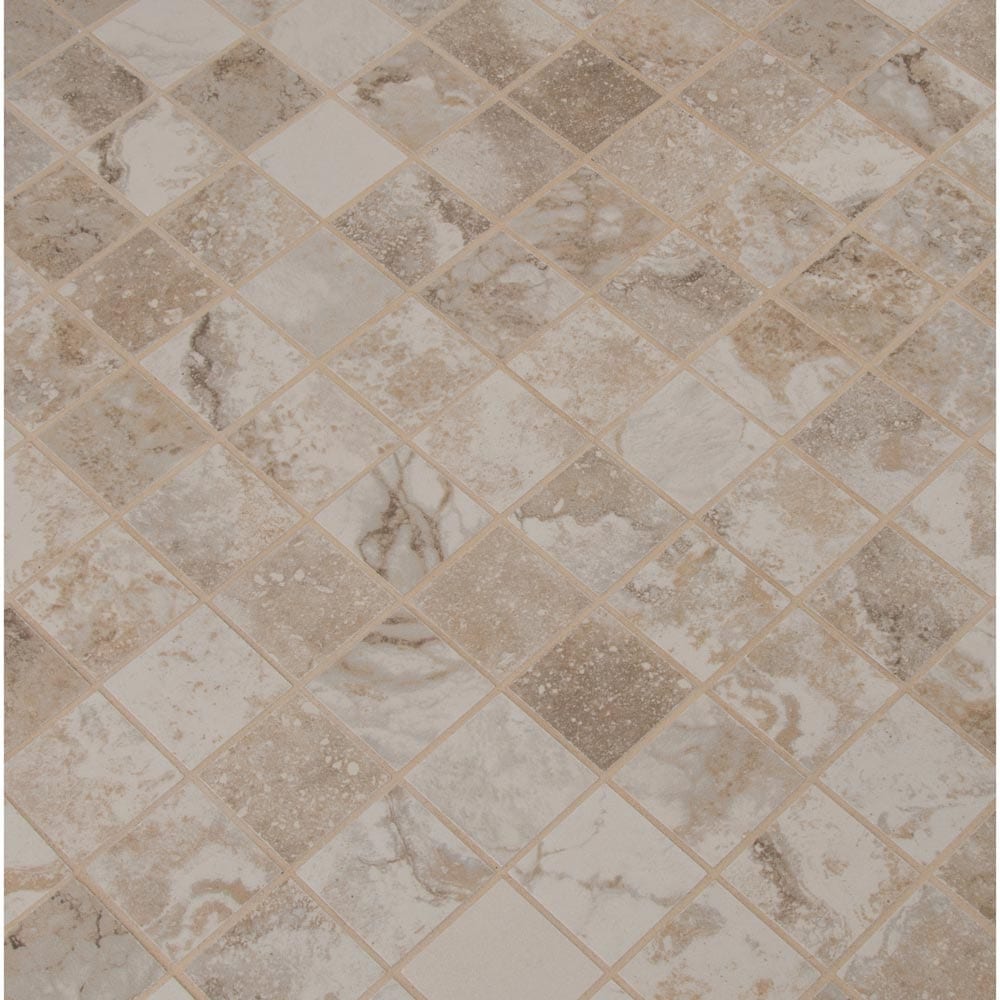 Napa beige 12x12 glazed ceramic mesh mounted mosaic tile NNAPBEI2X2 product shot multiple tiles angle view