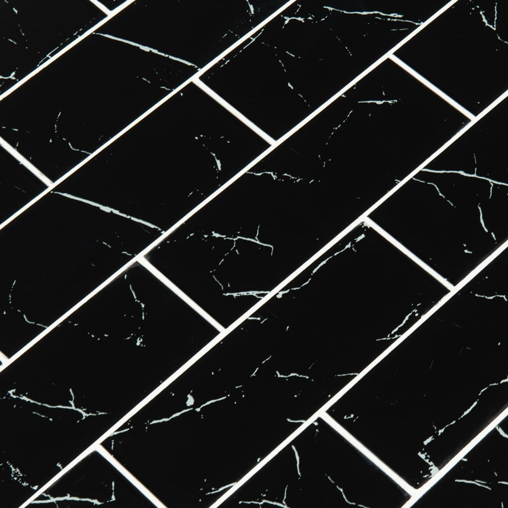 Nero marquina 3x9 matte glass black subway tile SMOT GL T NERMAR39 product shot angle view #Size_3"x9"