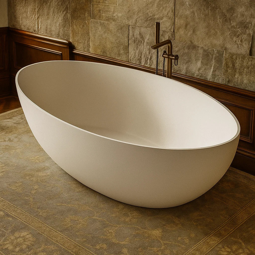 New England Home Goods 67″ Cape Neddick Solid Surface Freestanding Slipper Bathtub – Extra Wide, Matte White