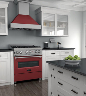 ZLINE 30 in. 4.0 cu. ft. Legacy Dual Fuel Range with 4 Burner Gas Cooktop and Electric Convection Oven in DuraSnow® Stainless Steel and Red Matte Door (RAS-RM-30)