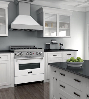 ZLINE 30 in. 4.0 cu. ft. Legacy Dual Fuel Range with 4 Burner Gas Cooktop and Electric Convection Oven in DuraSnow® Stainless Steel and White Matte Door (RAS-WM-30)