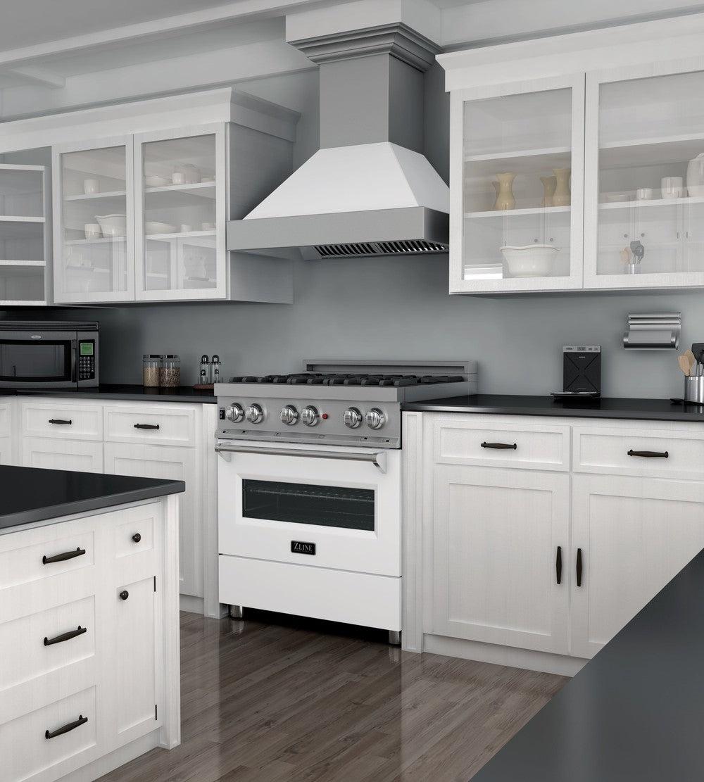 ZLINE 30 in. 4.0 cu. ft. Legacy Dual Fuel Range with 4 Burner Gas Cooktop and Electric Convection Oven in DuraSnow® Stainless Steel and White Matte Door (RAS-WM-30)