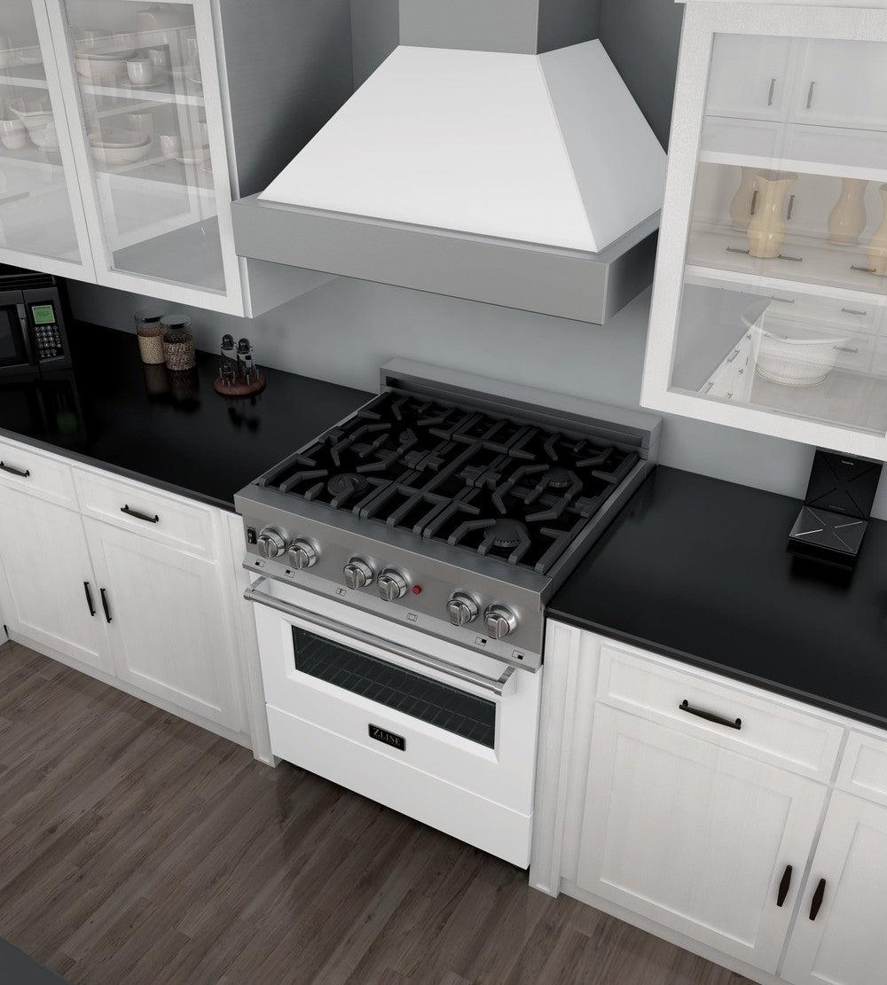 ZLINE 30 in. 4.0 cu. ft. Legacy Dual Fuel Range with 4 Burner Gas Cooktop and Electric Convection Oven in DuraSnow® Stainless Steel and White Matte Door (RAS-WM-30)